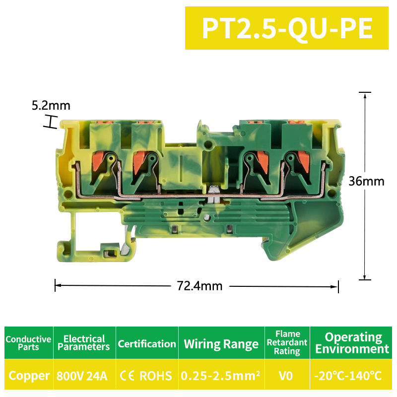 4 Conductor Grounding QUATTRO Push In Earthing Din Rail Electric Terminal Blocks (1).jpg